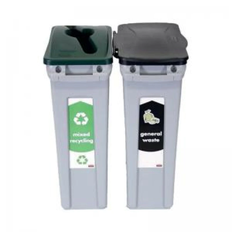 Image of Rubbermaid Slim Jim General Waste/Mixed Recycling Station 2 Stream 87 Litres Grey 2129601