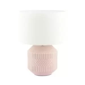 Image of Rhombu Geometric Textured Ceramic Table Lamp Pink/White