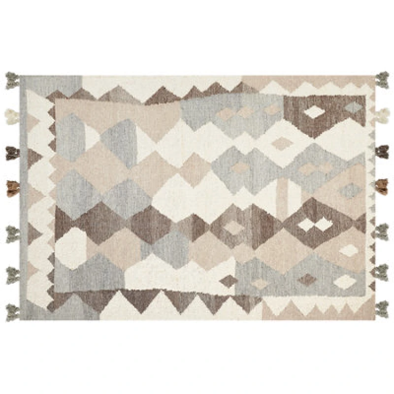 Image of Beliani Rug Aralez Beige 160 X 230 Cm Wool Kilim