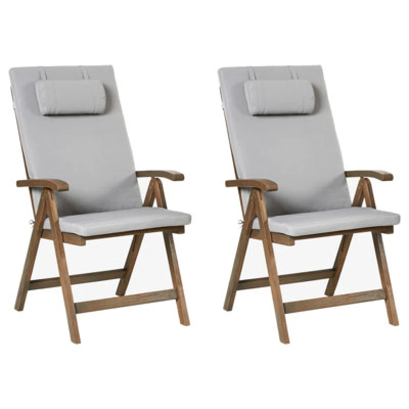 Image of Beliani Set Of 2 Garden Chairs With Cushions Amantea Premium Acacia Wood Light Grey