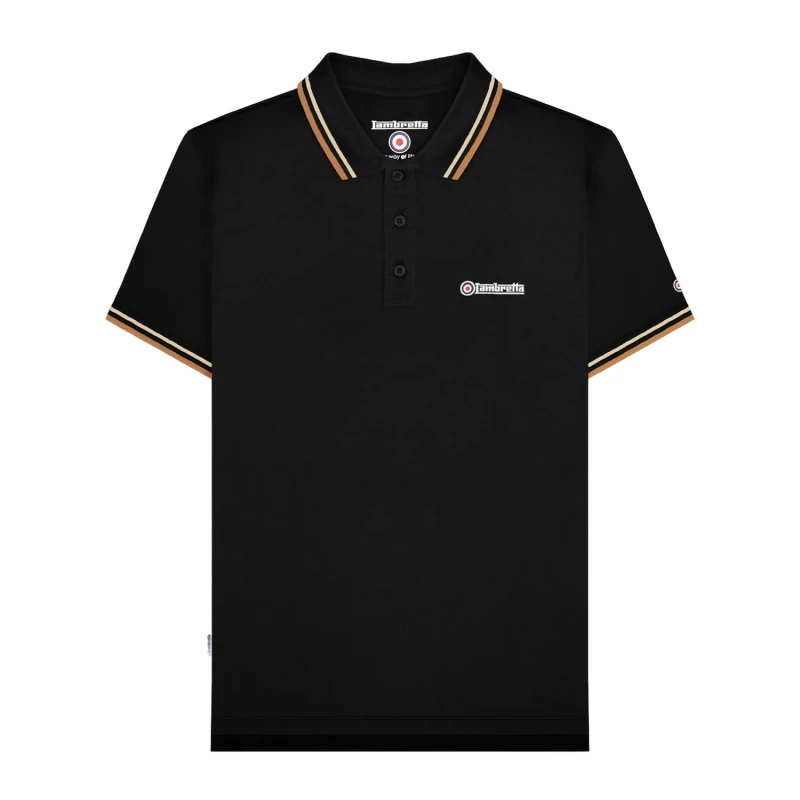 Image of Lambretta Lambretta Men SS25 Twin Tip Polo Shirt in True Black Size: Medium True Black M Male 5063703660822