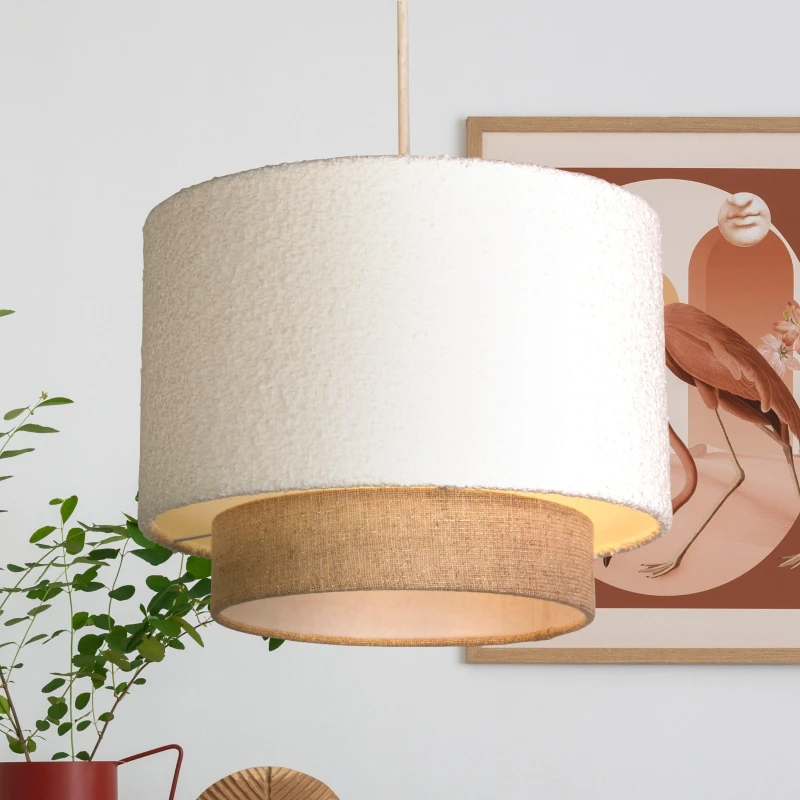 Image of SO'HOME 30cm White 2-Tier Boucle & Gold Linen Drum Shade White ONE SIZE
