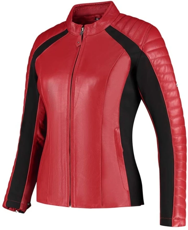 Image of Rusty Stitches Donna Ladies Motorcycle Leather Jacket, black-red, Size 36 for Women