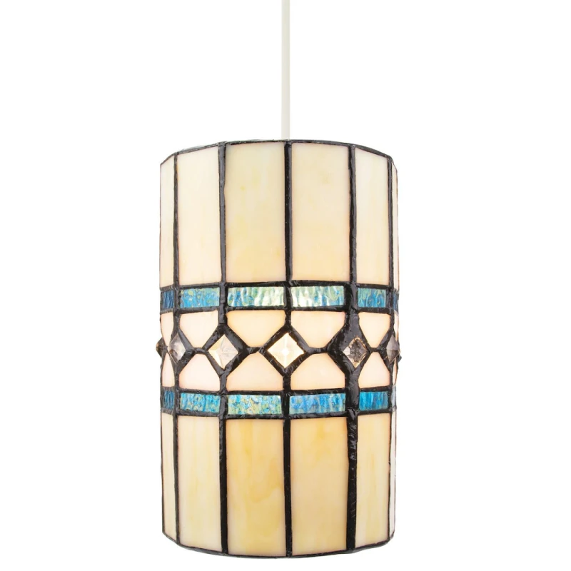 Image of Happy Homewares Contemporary Amber Glass Tiffany Pendant Light Shade with Bright Teal Strips Teal Unisex