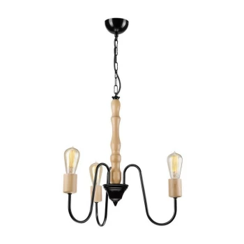 Image of Lamkur Lighting - Norah Industrial Multi Arm Pendant Ceiling Light Black, 3x E27