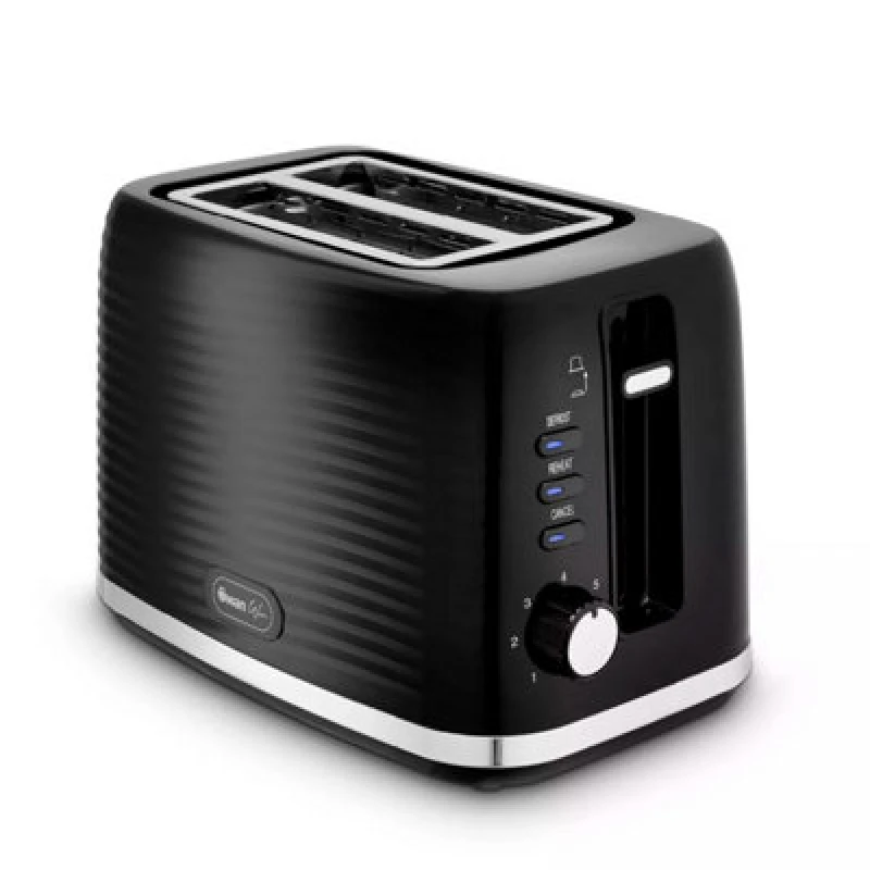 Image of Swan Wave 2-Slice Toaster Black Ripple Textured Finish 7 Browning Defrost Cancel