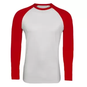 Image of SOLS Mens Funky Contrast Long Sleeve T-Shirt (M) (White/Red)