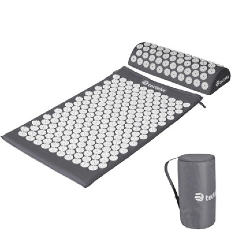Image of Tectake Acupressure Mat - Muscle Tension Reliever Set With Mat, Cushion And Bag - Grey