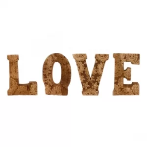Image of Hand Carved Wooden Flower Letters Love
