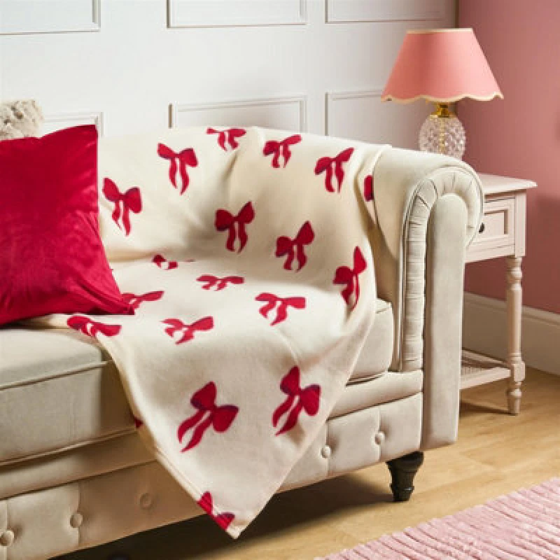 Image of OHS OHS Bows Polar Fleece Soft Warm Throw Blanket in Red Size: 120cm x 150cm Red 120cm x 150cm Unisex 5027434227044