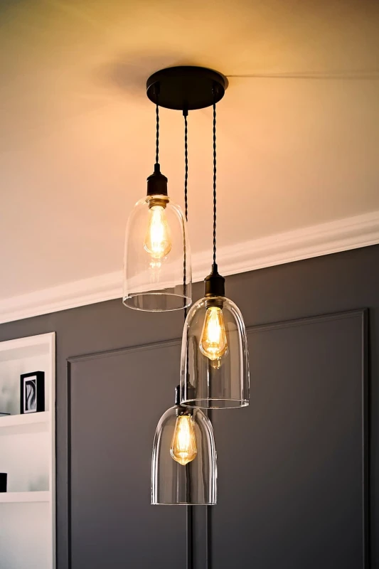 Image of ValueLights ValueLights Kira Glass Cloche Dome 3 Drop Cluster Ceiling Pendant Light with LED Bulbs in Black One Size Unisex 5059406063787