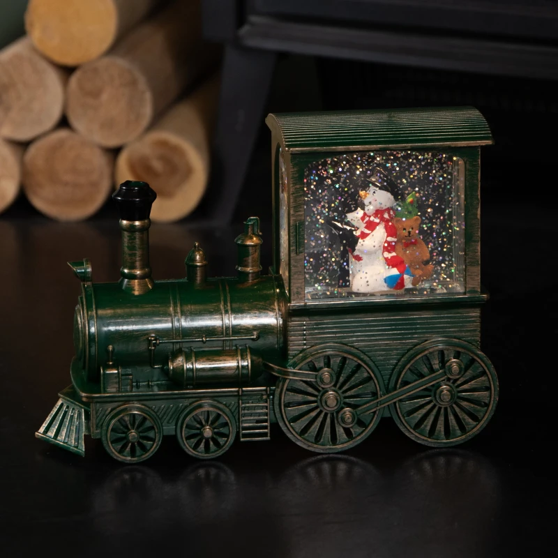 Image of 17cm Battery Operated Frosty All Aboard Snow Swirling Christmas Lantern