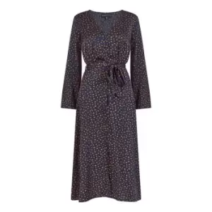 Image of Mela London Navy Satin Dash Print Midi Dress - Blue