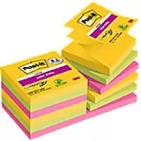 Image of Post-it Super Sticky Z-Notes 76 x 76mm Carnival Colours 90 Sheets Value Pack 8 + 4 Free