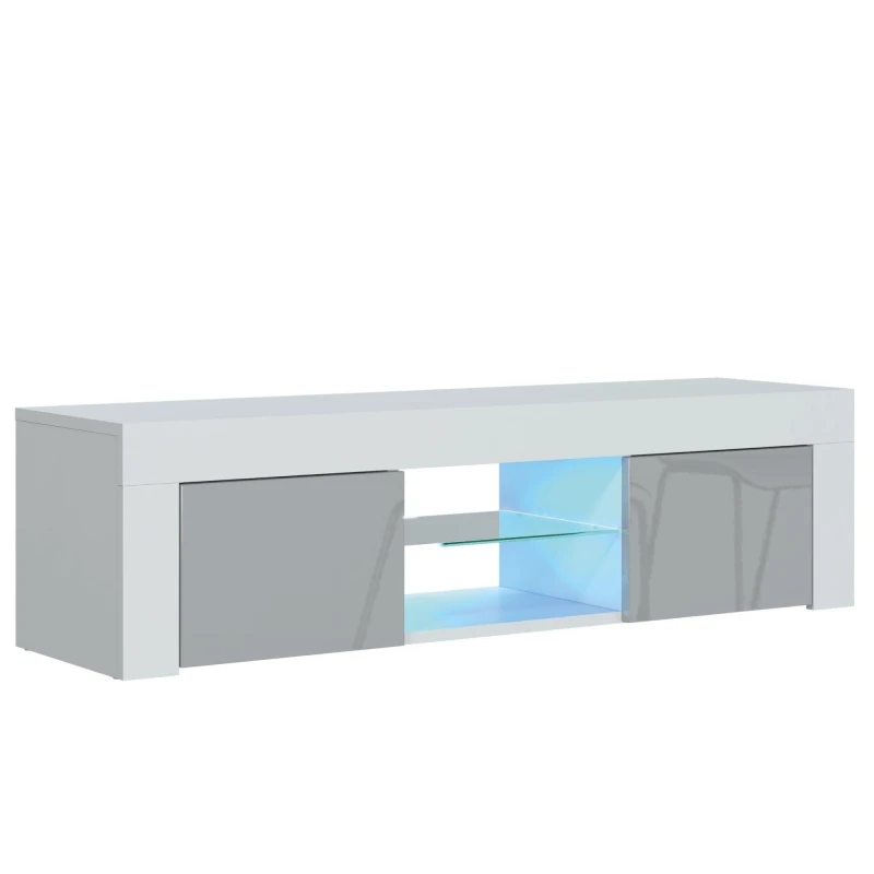 Image of Mex Furniture LTD TV Unit with LED Lights & Gloss Doors / 130cm in Light Grey Light Grey Unisex