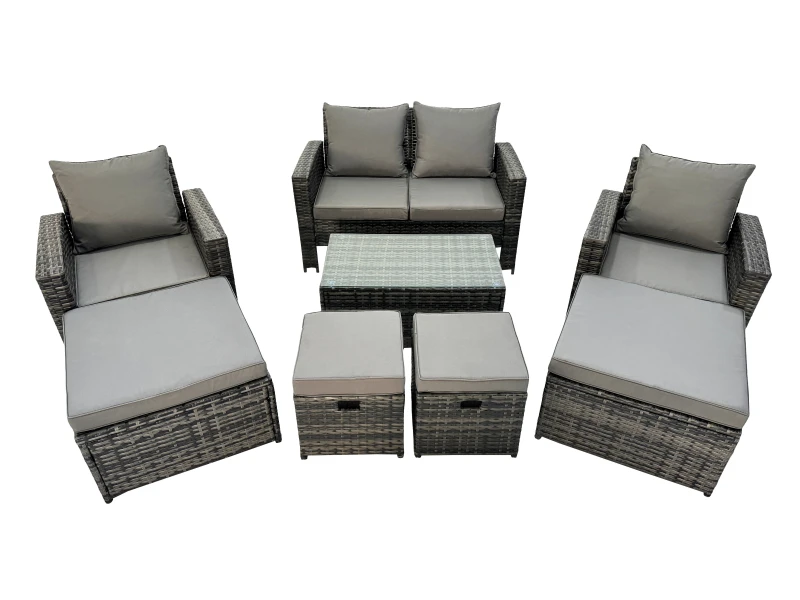 Image of Fimous 8 Seater Wicker PE Rattan Furniture Outdoor 4 Stools Set in Dark Grey Dark Grey Unisex
