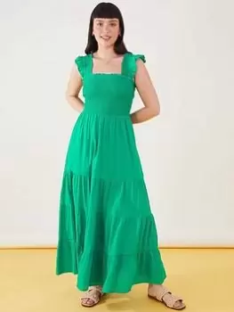 Image of Accessorize Frill Shoulder Midi Dress, Green Size M Women