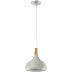 Image of Pendant Ceiling Light Colour Brushed Silver Shade Brown Wood Bulb E27 1x60W