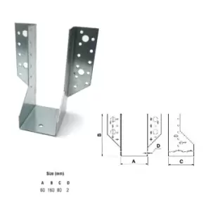 Image of Jiffy Timber Joist Hangers Decking Lofts Roofing Zinc Packs - Size 60x160x80x2mm - Pack of 5
