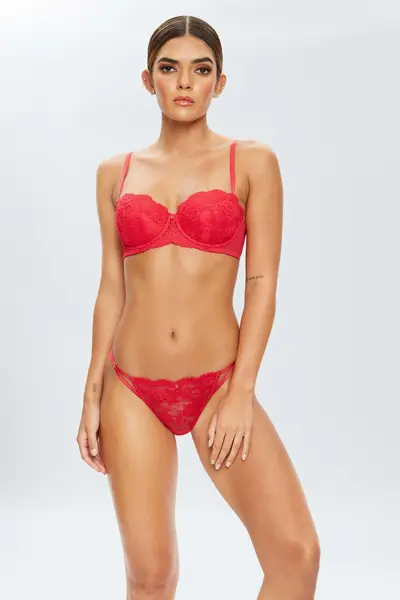 Image of Ann Summers Sexy Lace Planet Balcony Bra Red