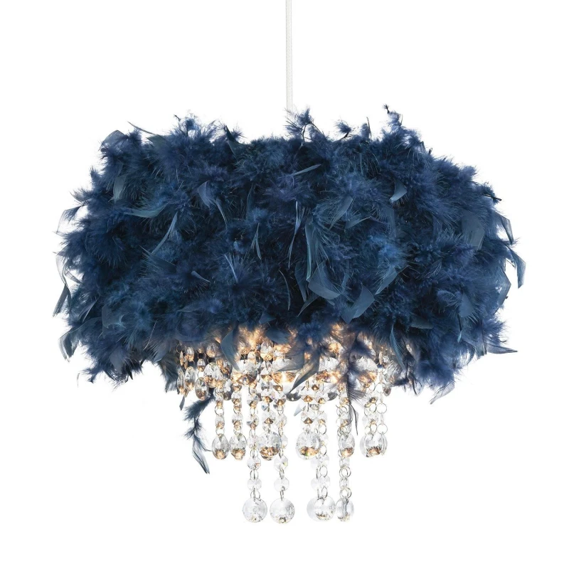 Image of Happy Homewares Feather Pendant Light Shade with Transparent Acrylic Droplets in Midnight Midnight Unisex