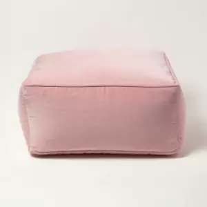 Image of Blush Pink Velvet Pouffe Bean Cube - Pink - Homescapes