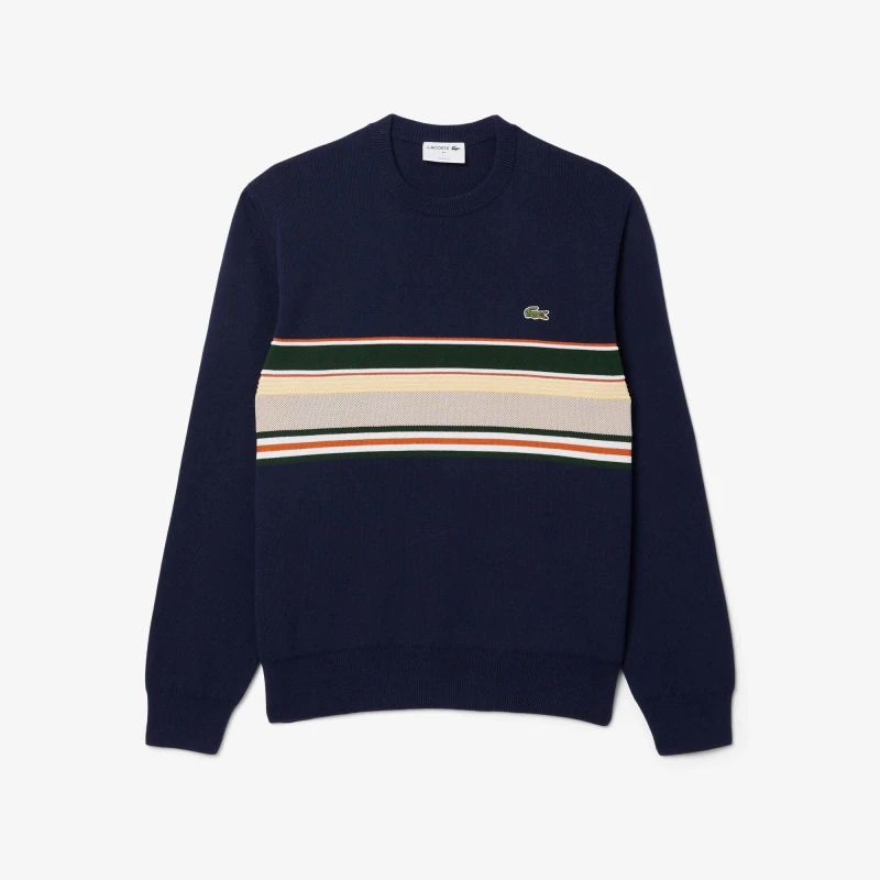 Image of Lacoste French Made Striped Sweatshirt Navy Blue/Green/White/Yellow M