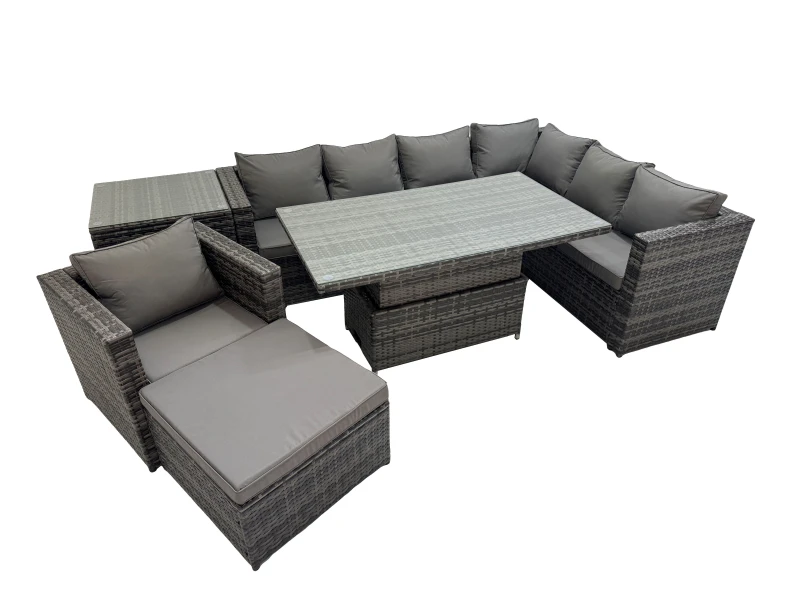 Image of Fimous 8 Seater Rattan Corner Sofa Sets with Chair Big Stools Side Table in Dark Grey Dark Grey Unisex