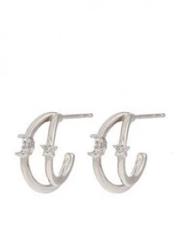 Image of Accessorize Star and Moon Double Hoop Earrings - Silver
