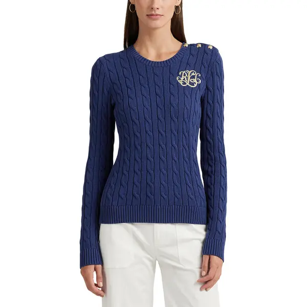 Image of Montiva Cable Knit Jumper in Cotton with Crew Neck