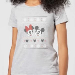 Image of Disney Mickey and Minnie Womens Christmas T-Shirt - Grey - S