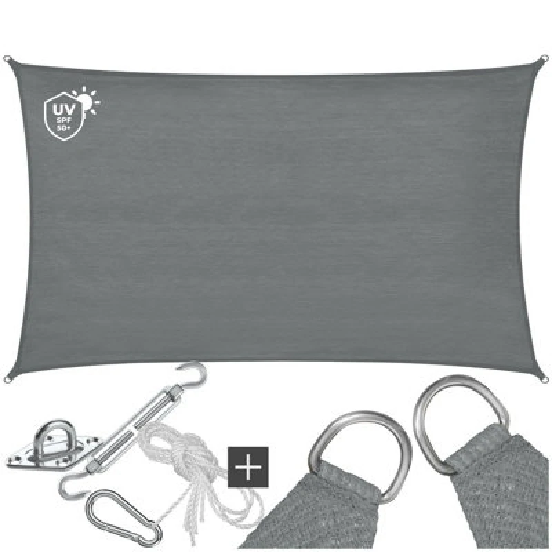 Image of Tectake Sun Sail Sonny, Uv Protected, Water-Resistant And Anti-Tear - 3 X 5 M - Grey