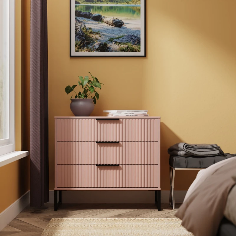 Image of Ready Assembled 2 U Menai 3 Drawer Chest (Ready Assembled) in Dusty Pink Size: Medium Dusty Pink Unisex Medium