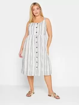 Image of Yours Strappy Button Lined Sundress Stripe, White, Size 16, Women