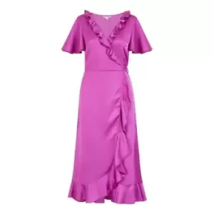 Image of Yumi Pink Satin Wrap Midi Dress - Pink
