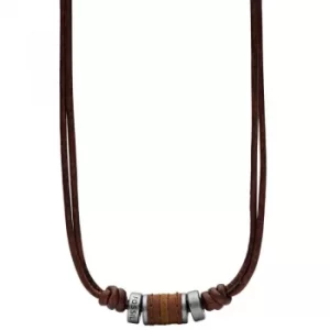 Image of Mens Fossil Gunmetal PVD Leather Necklace