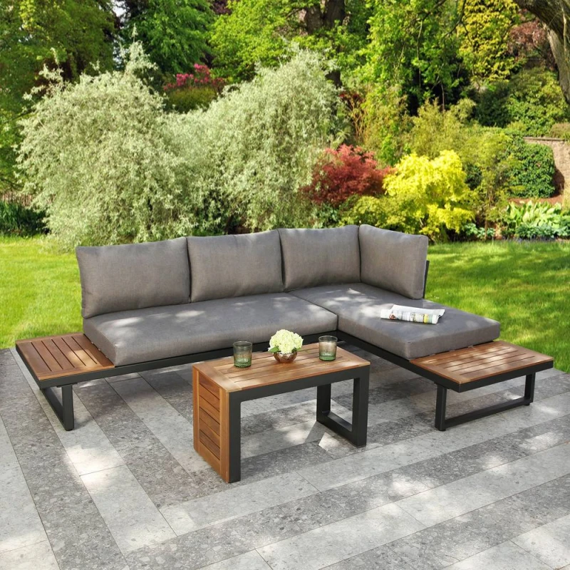Image of Home Garden Direct Demeter - Garden Modular Corner Sofa - Convertible into x2 Sun Loungers in Grey Grey Unisex