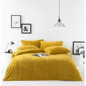 Image of Furn Sherpa Fleece Fabric Duvet Cover Set (Double) (Ochre Yellow)