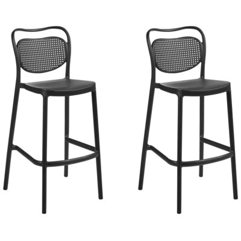 Image of Beliani Set Of 2 Garden Bar Chairs Celleno Black