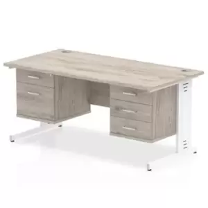 Image of Impulse 1600 Rectangle White Cable Managed Leg Desk Grey Oak 1 x 2 Drawer 1 x 3 Drawer Fixed Ped