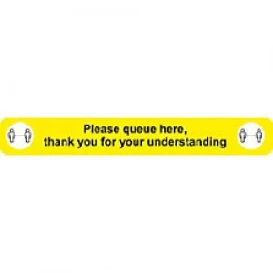 Image of Seco Floor Sticker Please queue here Yellow Anti Slip Laminate 60 x 8 cm