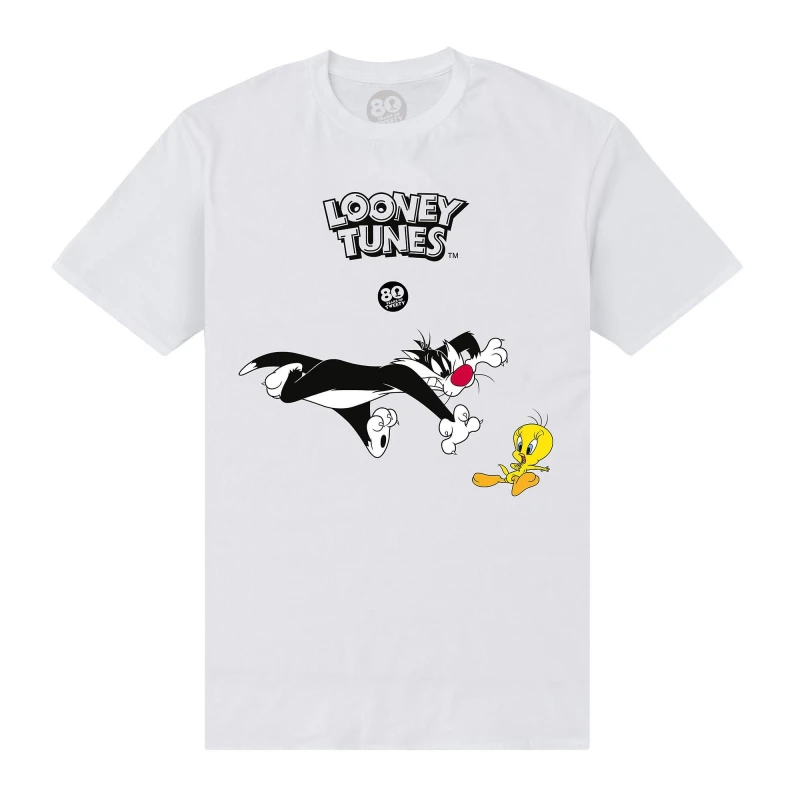 Image of Tweety Mens Sylvester & 80th T-Shirt in White Size: Small White Male S