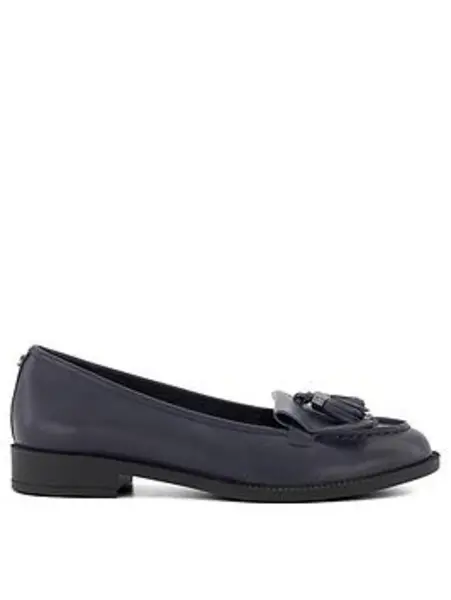 Image of Dune London Grantham Leather Tassel Fringe Trim Loafers - Navy Navy VYPVT Female 4,5,6