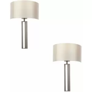 Image of 2 PACK Brushed Bronze Slotted Wall Light & Mink Satin Half Shade - Dimmable