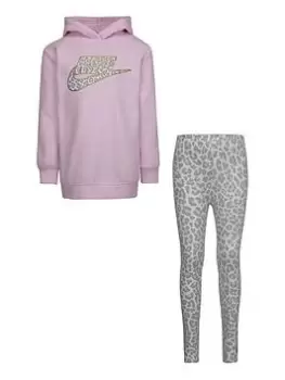 Image of Nike Fleece Pullover & Legging Set - Pink/White, Size 4-5 Years, Women