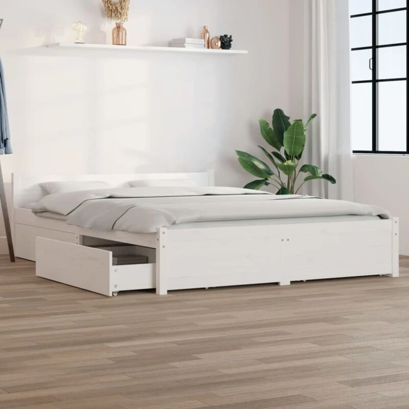 Image of VIDAXL Bed Frame without Mattress with Drawers White Double Vidaxl 8720287012405