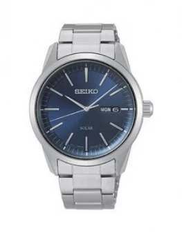 Image of Seiko Seiko Blue Sunray Daydate Solar Dial Stainless Steel Bracelet Mens Watch