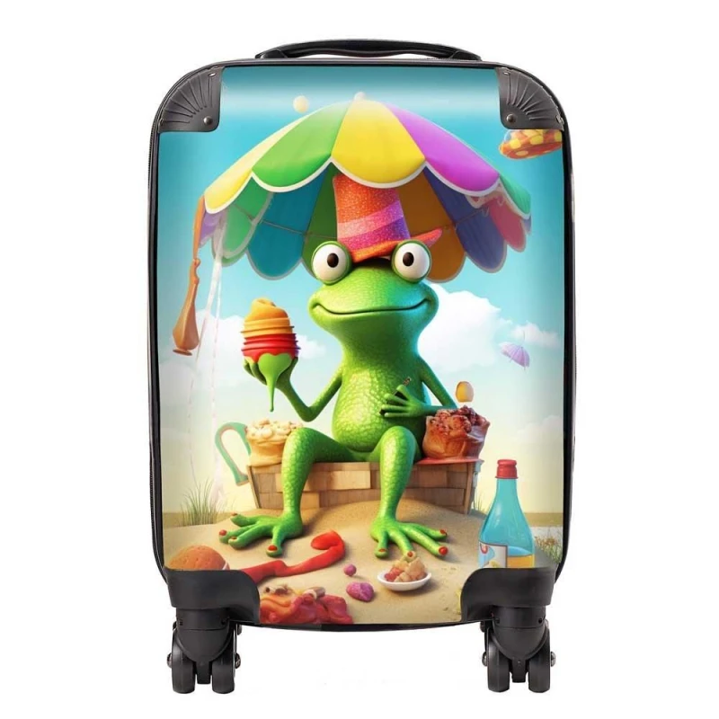 Image of Warren Reed - Designer Frog On A Beach Holiday Suitcase in Yellow Size: Medium Yellow Unisex Medium