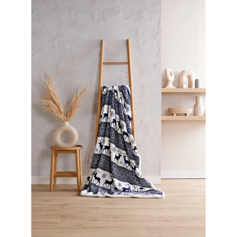 Image of Bellissimo Home Cozy Nordic Sherpa Fleece Throw - Luxurious & Snuggly Blanket for All! - Navy