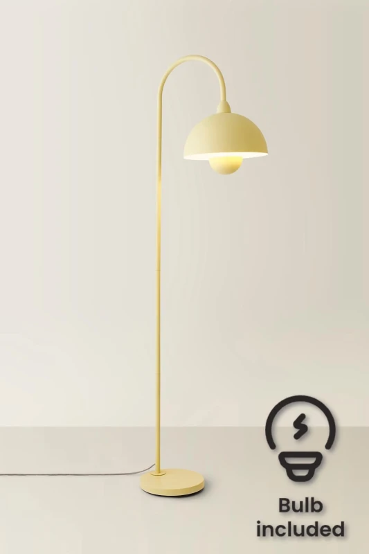 Image of ValueLights ValueLights Tilly Pastel Arched Dome Shade Metal Floor Lamp with LED Bulb in Yellow Yellow One Size Unisex 5059406065859